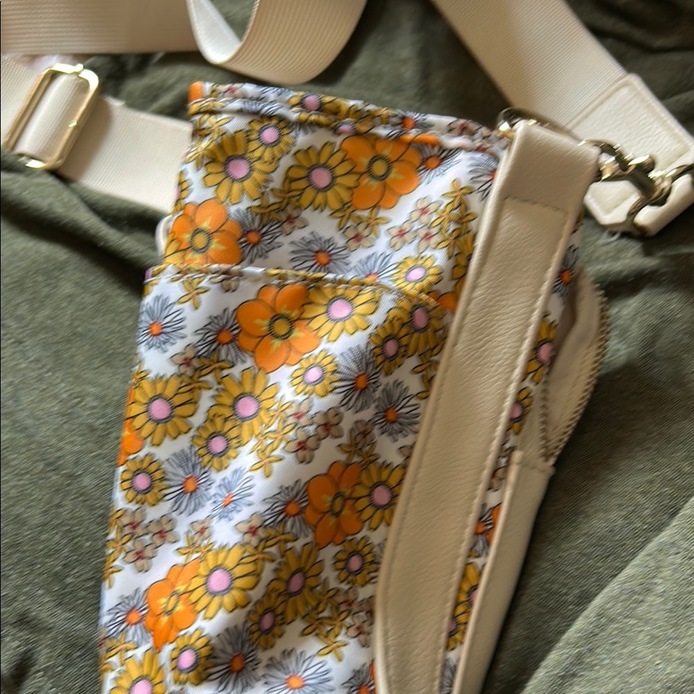 Cream and Orange Crossbody Bag with Floral Design - Picture 6 of 6